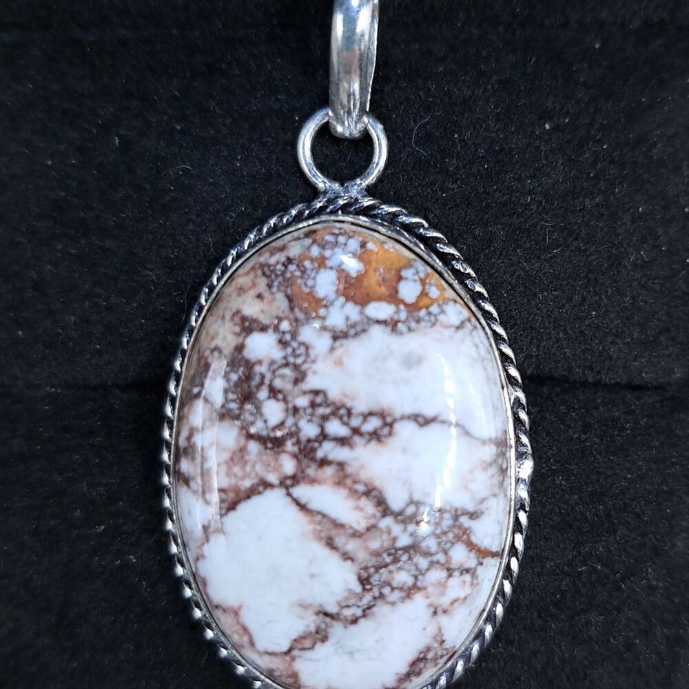 .925 Silver Plated Wild Horse Jasper Ethnic 2" Crystal Pendant